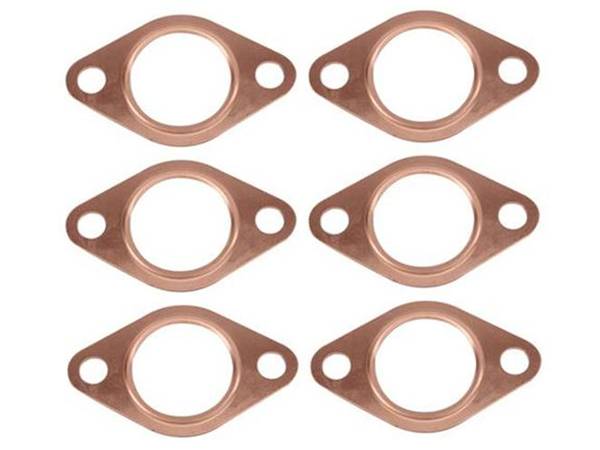 There are six 2-bolt copper gaskets on the background.