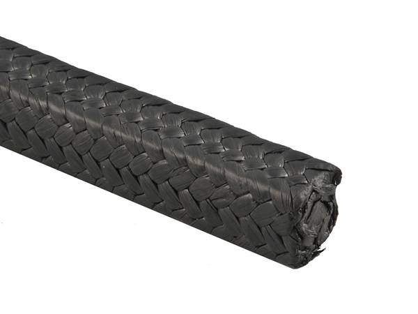 A black braided graphite packing is on the white background.