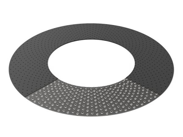A piece of reinforced graphite gasket with low carbon tanged reinforced layer.