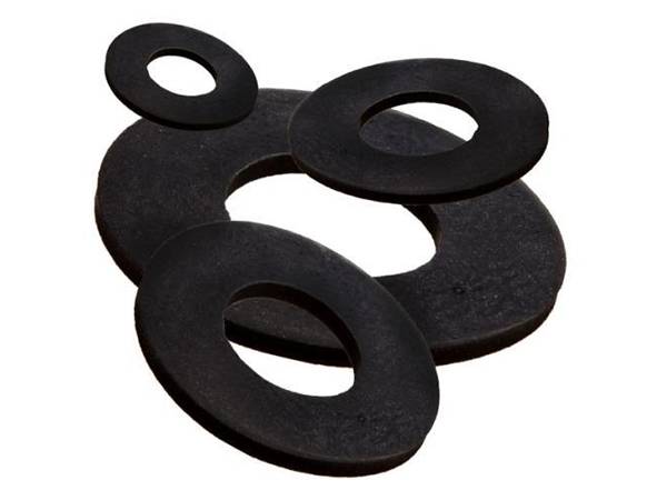 There are four black viton gaskets on the white background.